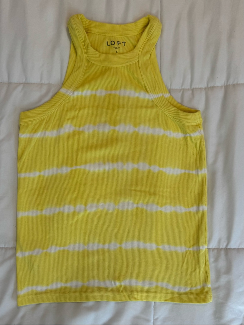 LOFT Yellow and White Tie-Dye Ribbed Tank Top